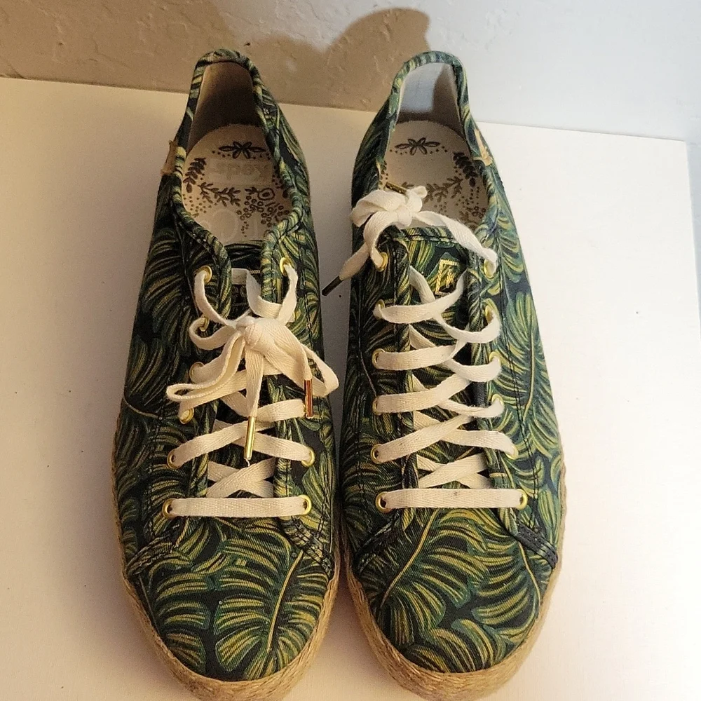 KEDS x Riffle Paper Tropical Leaf Pattern Lace up Espadrille 8